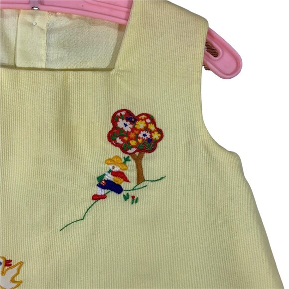Vintage Handmade Pastel Yellow Embroidered Retro A-Line Dress - Picture 3 of 6